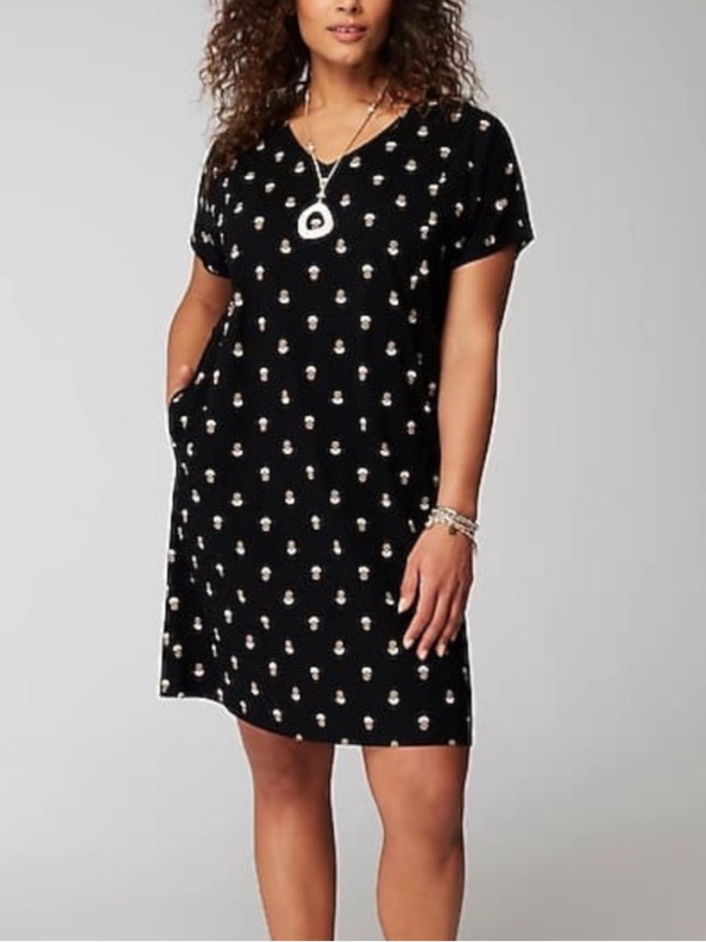 Pure Jill Soft V-Neck T-Shirt Dress Floral Block Print Organic Cotton MP